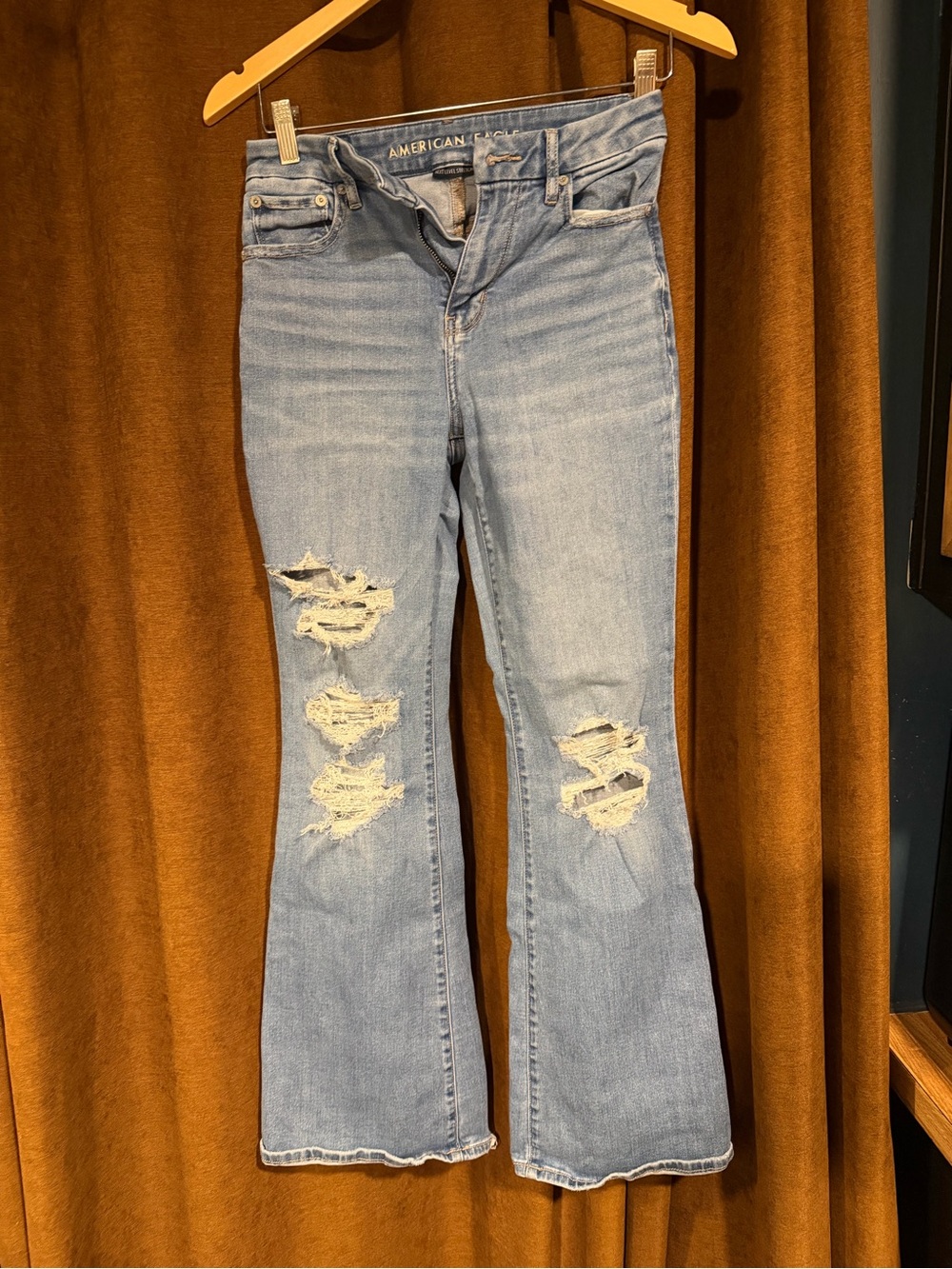 American Eagle Outfitters low rise Light Blue Distressed Flare Jeans
